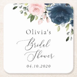 Porta-copo De Papel Quadrado Flores Azuis marinhos, Flores Rosa, Chá de panela