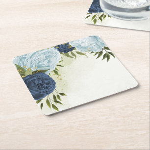 Porta-copo De Papel Quadrado flores azul naval empoeirado casamento