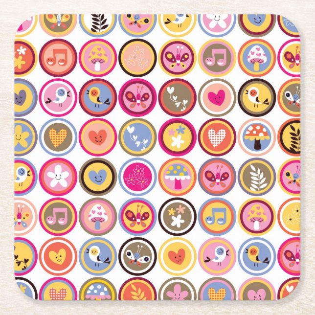 Porta-copo De Papel Quadrado flores bonitos, pássaros, teste padrão dos (Frente)