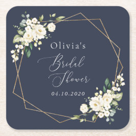 Porta-copo De Papel Quadrado Flores brancas, Flores de Creme, Boho, Chá de pane