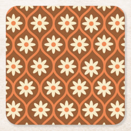 Porta-copo De Papel Quadrado Flores Brancas Retrô em Ogee Vintage Marrom
