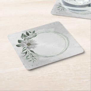 Porta-copo De Papel Quadrado flores brancas românticas e casamento de folhas ve