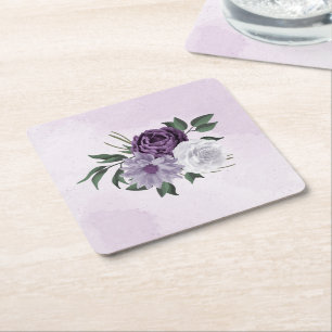 Porta-copo De Papel Quadrado flores brancas roxas folhagem