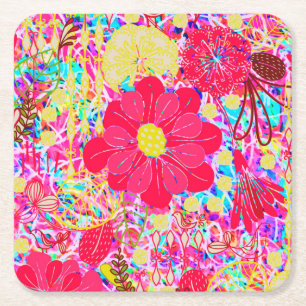 Porta-copo De Papel Quadrado Flores brilhantes e coloridas
