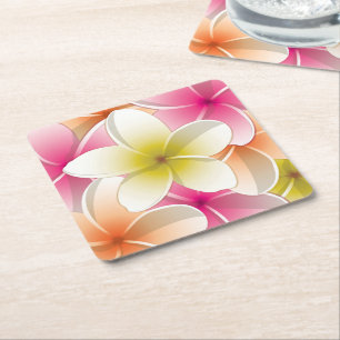 Porta-copo De Papel Quadrado Flores Brilhantes Frangipani/ Plumeria