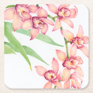 Porta-copo De Papel Quadrado Flores Cor-de-Água Rosa