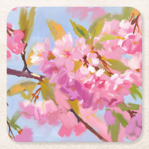Porta-copo De Papel Quadrado Flores Cor-de-Rosa