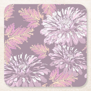 Porta-copo De Papel Quadrado Flores cor-de-rosa, aquarela, retrô
