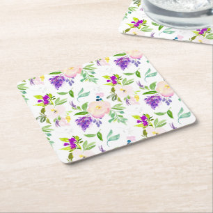 Porta-copo De Papel Quadrado Flores de Aquarela de Densidade Peonies e Wister