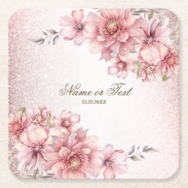 Porta-copo De Papel Quadrado Flores de Aquarela Rosa-Partidárias Brilhantes Mod