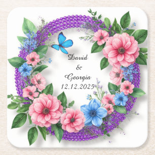 Porta-copo De Papel Quadrado Flores de Casamento em Moldura Circular