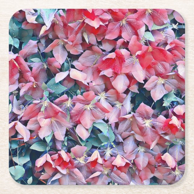 Porta-copo De Papel Quadrado Flores de Clematite (Frente)