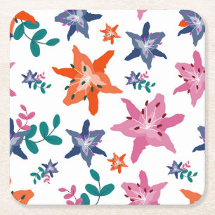 Porta-copo De Papel Quadrado Flores De Cores De Água De Pastel Cugado