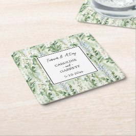 Porta-copo De Papel Quadrado Flores de Delphinium Brancas Lavanda Casamento Nup
