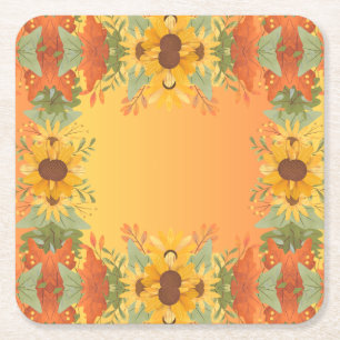 Porta-copo De Papel Quadrado Flores de Flores de Colheita de Ação de Graças do