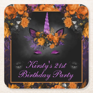 Porta-copo De Papel Quadrado Flores de Halloween Elegantes Unicórnio Aniversári