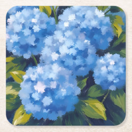Porta-copo De Papel Quadrado Flores de Hortênsia Azul Floral Aquarela