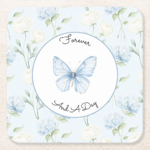 Porta-copo De Papel Quadrado Flores de Hydrangea Azuis Bonitas Casamento