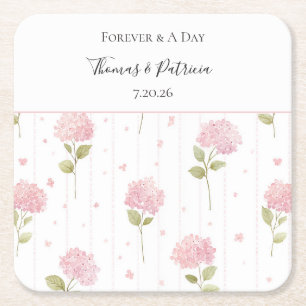 Porta-copo De Papel Quadrado Flores de Hydrangea Rosa Bonito Casamento