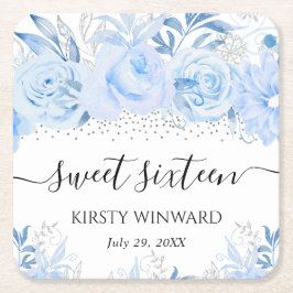 Porta-copo De Papel Quadrado Flores de Inverno Azul Bebê em Aquarela Sweet Sixt