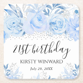 Porta-copo De Papel Quadrado Flores de Inverno Bebê Azul Aquarela Aniversário