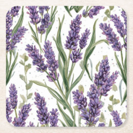Porta-copo De Papel Quadrado Flores de Lavanda Roxa Botânica Aquarela