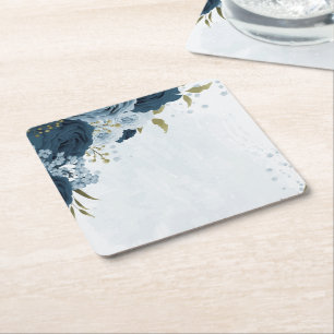 Porta-copo De Papel Quadrado flores de navio azul claro casamento