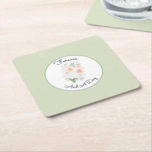 Porta-copo De Papel Quadrado Flores de Orquídea de Noiva com Toque Verde Rosa