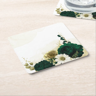 Porta-copo De Papel Quadrado Flores de ouro marfim verde esmeralda incríveis