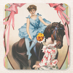 Porta-copo De Papel Quadrado Flores De Palhaço Para Uma Mulher Em Horseback
