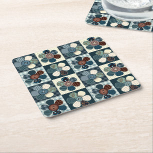 Porta-copo De Papel Quadrado Flores de Patchwork do País  