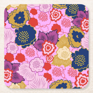 Porta-copo De Papel Quadrado Flores de primavera