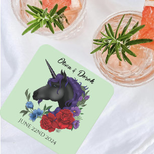 Porta-copo De Papel Quadrado Flores de Sage Vermelha Roxa Preta do Unicórnio