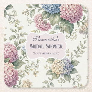 Porta-copo De Papel Quadrado Flores Delicadas de Hortênsia para Chá de Noiva