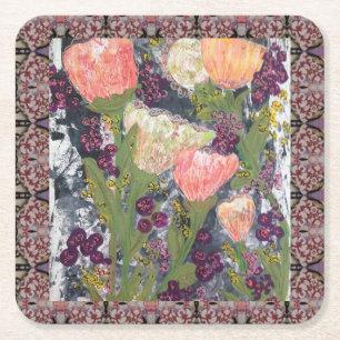 Porta-copo De Papel Quadrado Flores e Berries