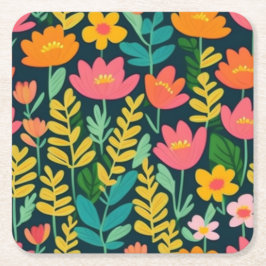 Porta-copo De Papel Quadrado Flores e folhas coloridas