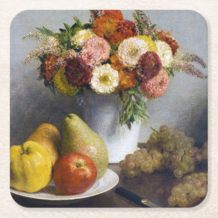 Porta-copo De Papel Quadrado Flores e Frutas, Henri Fantin-Latour