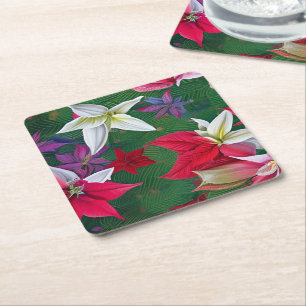 Porta-copo De Papel Quadrado Flores e pinheiros de Amaryllis