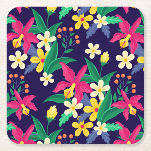 Porta-copo De Papel Quadrado Flores Exóticas Coloridas Padrão Folhas-23021