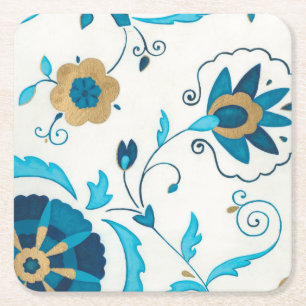 Porta-copo De Papel Quadrado Flores Indígenas com Fundo Branco