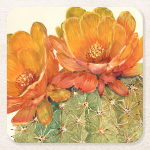 Porta-copo De Papel Quadrado Flores Laranja De Cactus