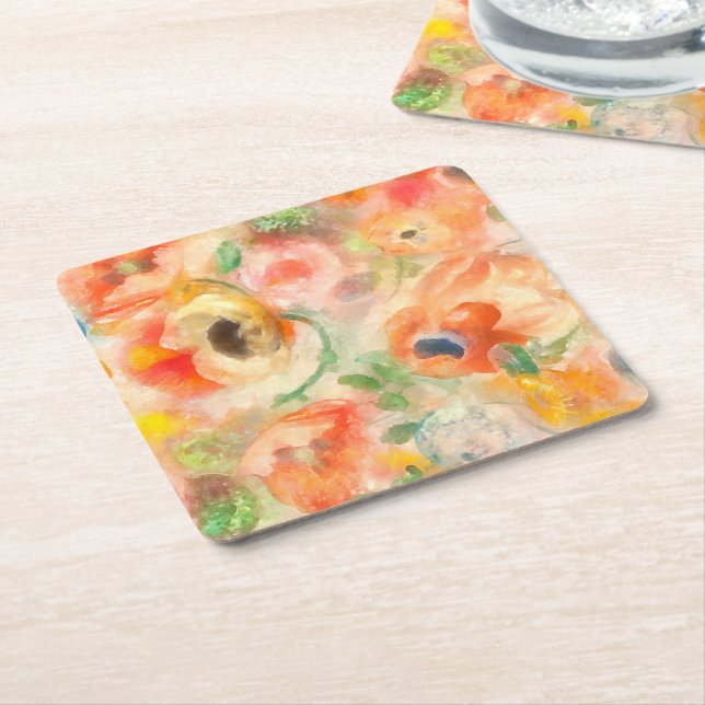 Porta-copo De Papel Quadrado Flores Laranjas da Primavera (Inclinado)
