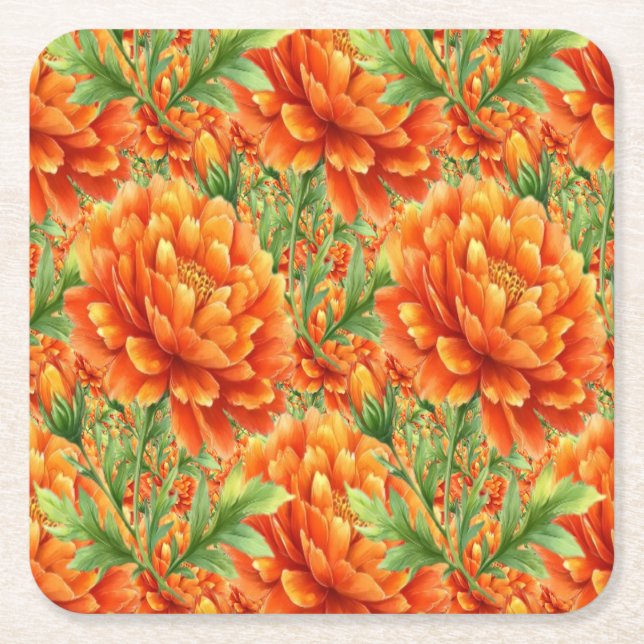 Porta-copo De Papel Quadrado Flores Orange Radiantes  (Frente)