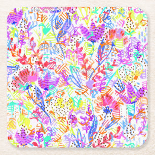 Porta-copo De Papel Quadrado Flores pastéis abstratas