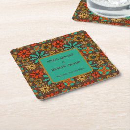 Porta-copo De Papel Quadrado Flores Retro Marrom Teal Vermelho floral groovy 60