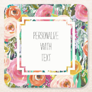 Porta-copo De Papel Quadrado Flores românticas da aguarela do jardim