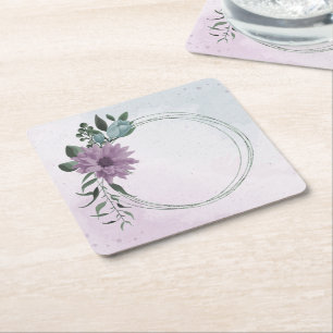 Porta-copo De Papel Quadrado flores românticas em azul e roxo empoeirado
