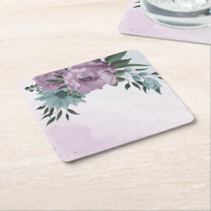 Porta-copo De Papel Quadrado flores românticas em azul e roxo empoeirado
