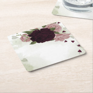 Porta-copo De Papel Quadrado flores rosa e cabernet verde