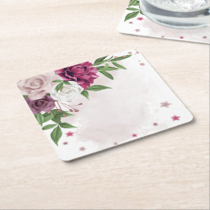 Porta-copo De Papel Quadrado flores rosa lilás branco botânico